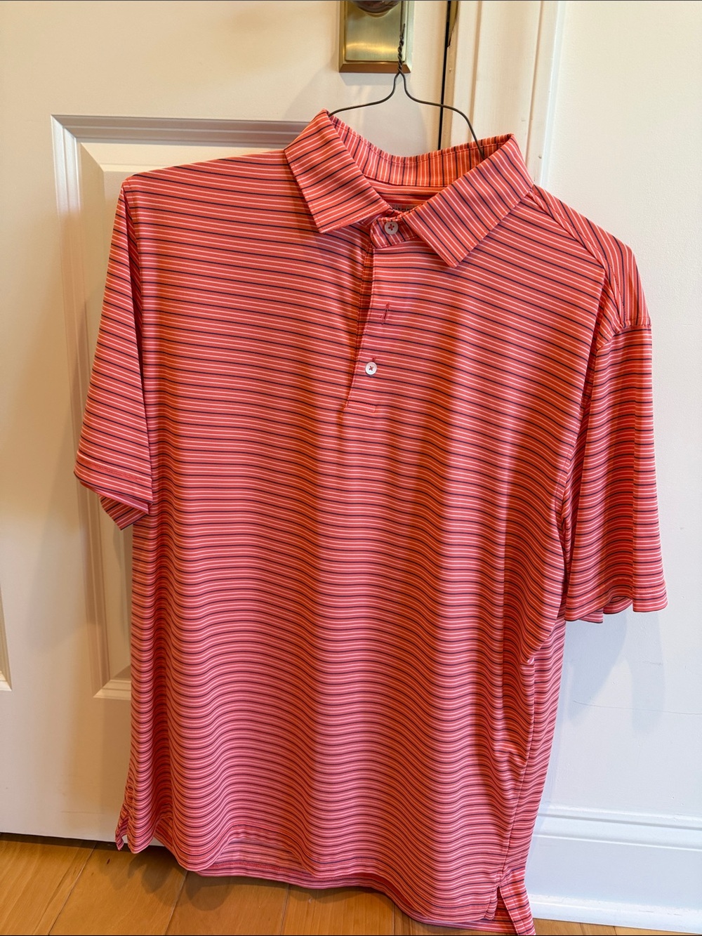 Men's Coral Striped Performance Polo